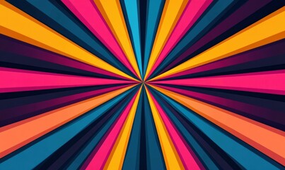 Poster - A bright burst of vibrant pink, orange, yellow, and blue rays creates a dynamic retro background.