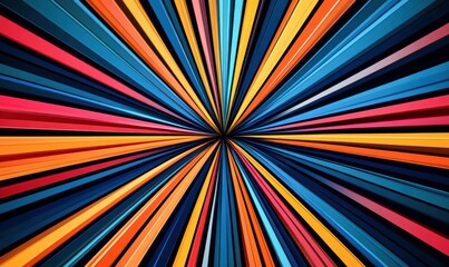 Poster - A vibrant starburst of multicolored stripes creates a visually striking abstract background.