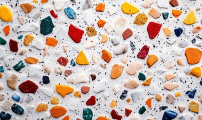 Poster - A vibrant terrazzo texture featuring a colorful array of stone and glass fragments set in white.