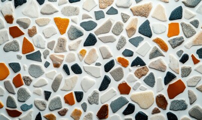 Poster - An intricate arrangement of colorful stones set in white mortar creates a beautiful mosaic pattern.
