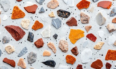 Poster - A close-up of a colorful terrazzo floor with fragments of marble, glass, and granite.