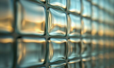 Poster - Translucent glass blocks form a patterned grid reflecting soft light creating a calming abstract background.