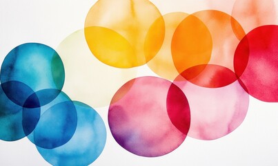 Poster - A colorful watercolor painting features overlapping translucent circles creating a vibrant and modern abstract design.