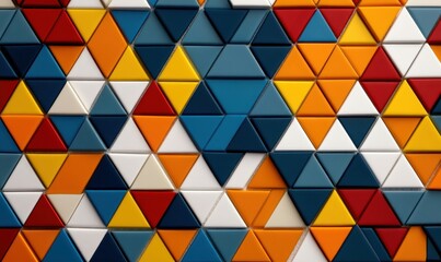 Poster - A dynamic arrangement of vibrant triangular mosaic tiles creates a visually appealing geometric pattern.
