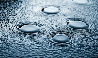 Poster - Raindrops create calming ripples on a dark, reflective surface, showcasing the beauty of nature.