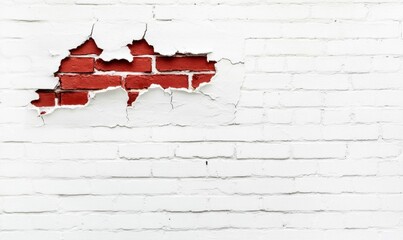 Poster - A white-painted brick wall shows red brick underneath where the paint is peeling away from aging.