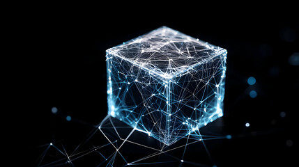 Poster - Abstract Glowing Cube Digital Art