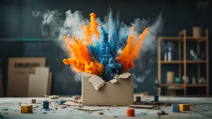 Aufkleber - Exploding colors in a cardboard box
