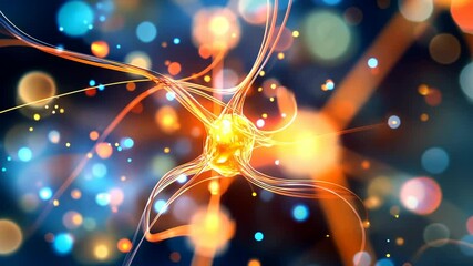 Poster - Visual representation of a neuron with glowing synapses in a colorful abstract background