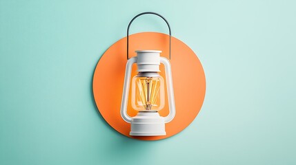 Poster - Modern, minimalist wall lamp on orange circle
