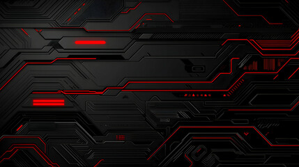 Poster - Abstract Futuristic Circuit Board Design With Red Glowing Lines