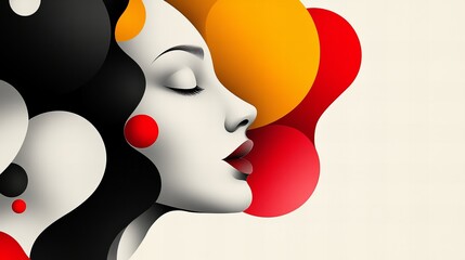 Aufkleber - woman's face is presented in profile view with closed eyes and decorative color orbs creating a stri