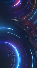 Wall Mural - Lines dark blue background colorful circular abstract circular line background futuristic technology round abstract tech graphic circle shape science