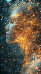 Wall Mural - woman's profile, abstract, fire particles, dark