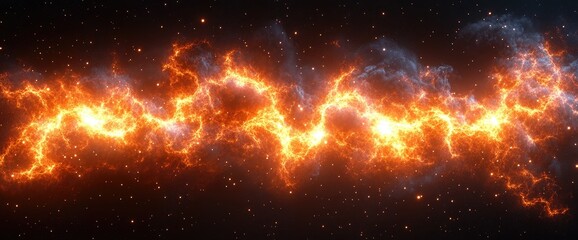 vivid cosmic artwork. orange celestial energy with tiny stars on a dark background. intense and ethe