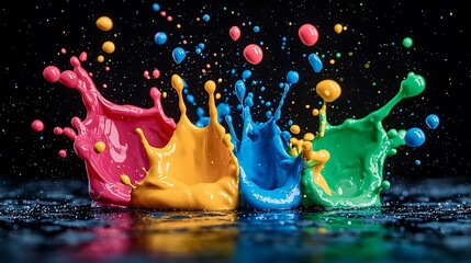 Aufkleber - Vibrant paint splashes explode in a colorful array