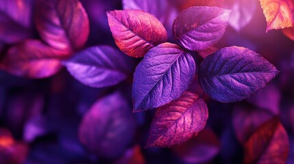 Poster - Vibrant purple leaves adorned with droplets after rainfall in a lush garden during a warm afternoon