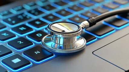 Poster - Stethoscope Resting on a Keyboard in a Modern Medical Office Setup Generative AI