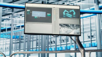 Poster - close up of display in smart factory used to test automated systems, ensuring reliability. monitor i