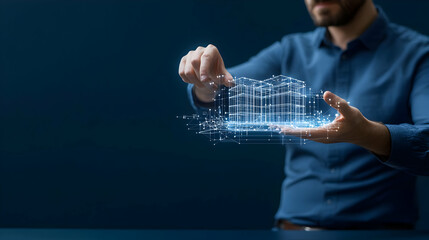 Poster - Man Holding Digital City Model In His Hands