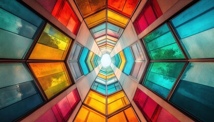 Leinwandbilder - Colorful glass structure creates vibrant kaleidoscope effect in urban location on a bright sunny day