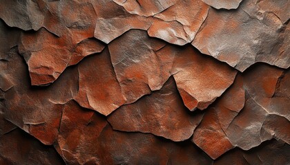 Poster - Rusty textured surface with peeling paint showing layers of red, orange, and black in an industrial setting