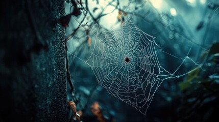 Old and abandoned spider web with eerie atmosphere