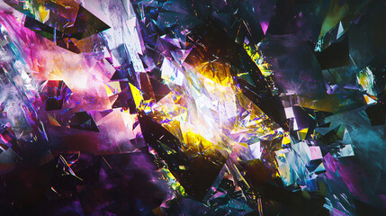 Poster - Vibrant colorful abstract background featuring dynamic shapes and patterns with a cubist influence and volumetric lighting from an aerial perspective.