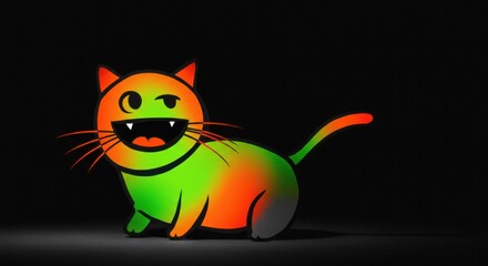 Wall Mural - Colorful cartoon cat with exaggerated features, playfully posed against a dark background, showcasing vibrant hues - cat emoji | emoticons cat