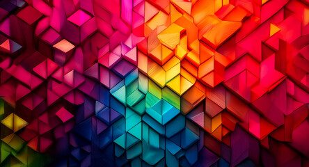 Poster - Vibrant abstract image of geometric shapes. Colorful cubes and cuboids arranged diagonally create a dynamic and eye-catching design.