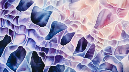 Poster - Striking abstract painting showcasing a harmonious blend of purple and blue background with intriguing fractal patterns and soft volumetric lighting.