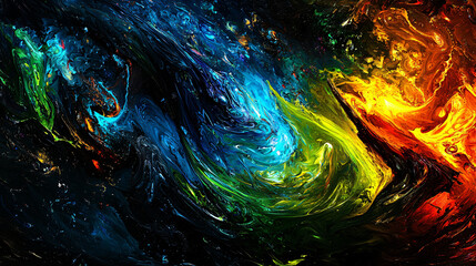 Poster - Captivating colorful abstract painting featuring a dynamic blend of colors with intricate fractal patterns and eye-catching volumetric lighting.