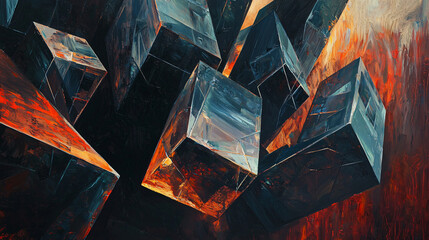 Poster - Abstract painting depicting a dramatic black and red composition with geometric shapes and striking contrast highlighting artistic expression.