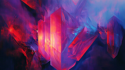 Poster - Bright and colorful abstract painting with dynamic geometric shapes and a soft ambient glow creating a captivating visual experience.