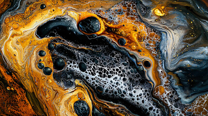 Poster - Enigmatic black and yellow liquid abstract art piece showcasing surreal textures and dramatic contrast for captivating visual engagement.