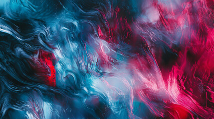 Poster - Bold red and blue abstract painting combining vibrant colors and unique patterns enhanced by soft ambient glow and artistic style for visual impact.