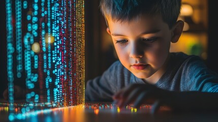 Young Boy Exploring Digital World, Futuristic Child Programmer