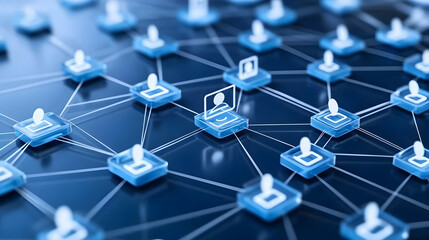 abstract digital network illustration with blue nodes and connections