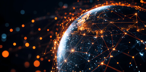 Aufkleber - Global Connectivity: An artistic representation of Earth encompassed by a network of illuminated connections, symbolizing the interconnectedness of the digital world.