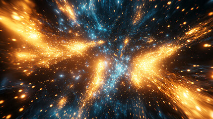 Poster - Explosive star burst radiating dynamic energy and light in a cosmic scene filled with celestial elements and stunning visual effects for a galactic experience.