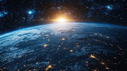 Wall Mural - A beautiful view of the Earth from space, with the sun rising over the horizon