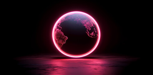 Aufkleber - Neon World: The neon-illuminated earth, emanating an aura of futuristic and technological marvel against a black backdrop, embodies global connectivity.