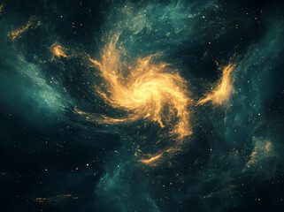 Aufkleber - Celestial Whirlwind: A breathtaking artistic rendering of a spiral galaxy, swirling with vibrant hues of gold and blue, against a backdrop of the cosmos.