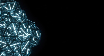 Poster - Abstract Glowing Geometric Structure  Digital Art Network Nodes Futuristic Technology