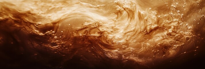 Poster - Abstract Fluid Dynamics: Caramel-Colored Liquid with Bubbles and Ripples