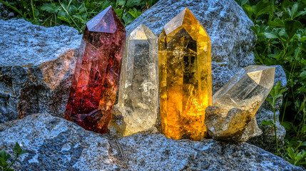 Poster - An ethereal group of crystals with translucent gemstones highlighting their natural beauty in a dreamlike illumination.