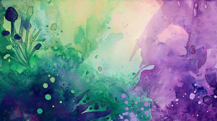 Poster - Abstract painting featuring a stunning combination of purple and green paints creating a soft ambient glow with a dreamlike quality.