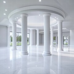 Poster - A luxurious white marble floor surrounded by elegant columns creating a sophisticated ambiance