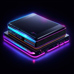 Poster - A stylish gaming console illuminated by neon lights creating an energetic atmosphere for play