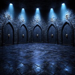 Poster - Dark room with rough stone floor creating a mysterious and atmospheric environment for reflection